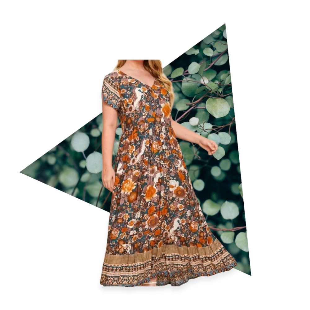 Bohemian Floral Dress with belt 3X